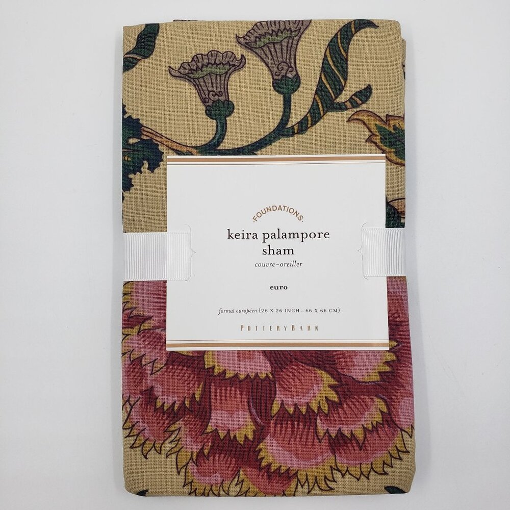 Pottery Barn Floral Euro Pillow Sham‎ Square 26" Keira Palampore Linen Blend NEW